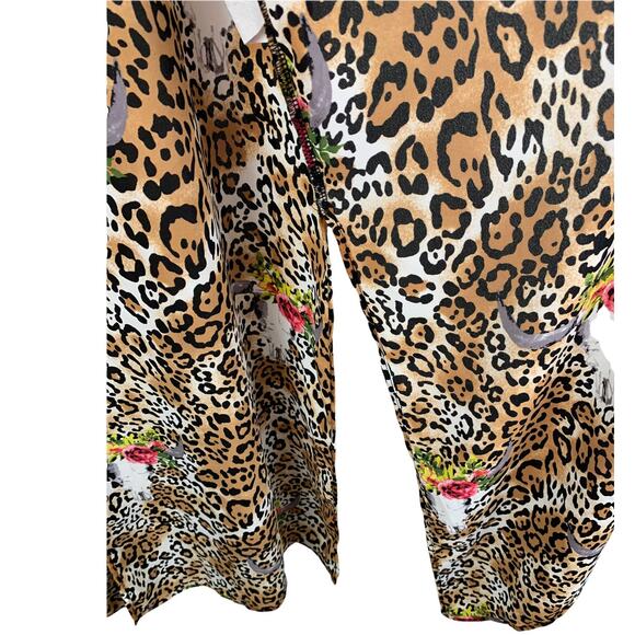 Berry N Cream Leopard Longhorn Duster Kimono Women's Size Small Animal Print - Picture 6 of 7